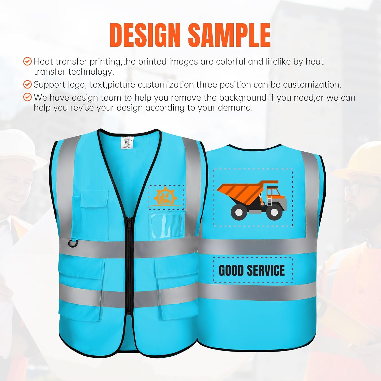 Custom Logo Safety Vest High Visibility Reflective Vest Class 2 Standard with Pockets and Zipper