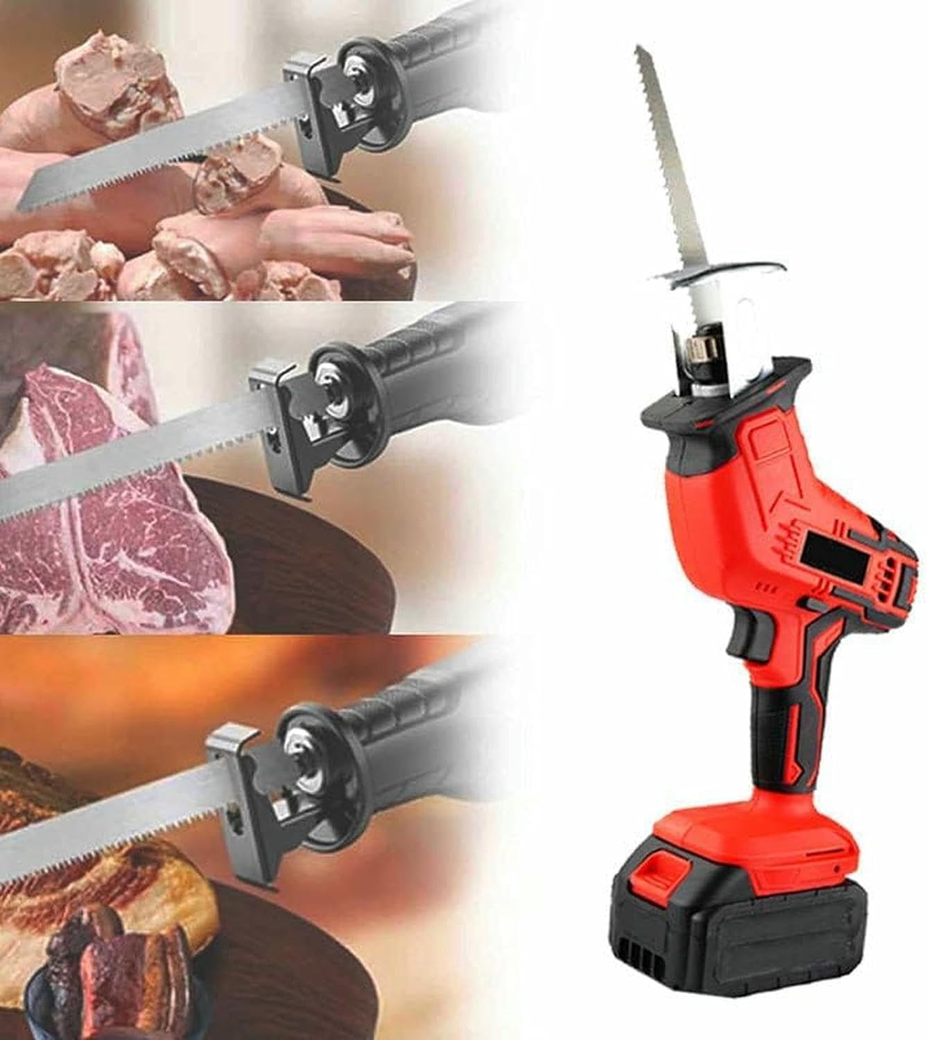 Electric Meat and Bone Saws, E-Commercial Home Butcher Saw, Storage Box, Cordless Reciprocating Saw for Cutting Meat/Bones/PVC/Branches