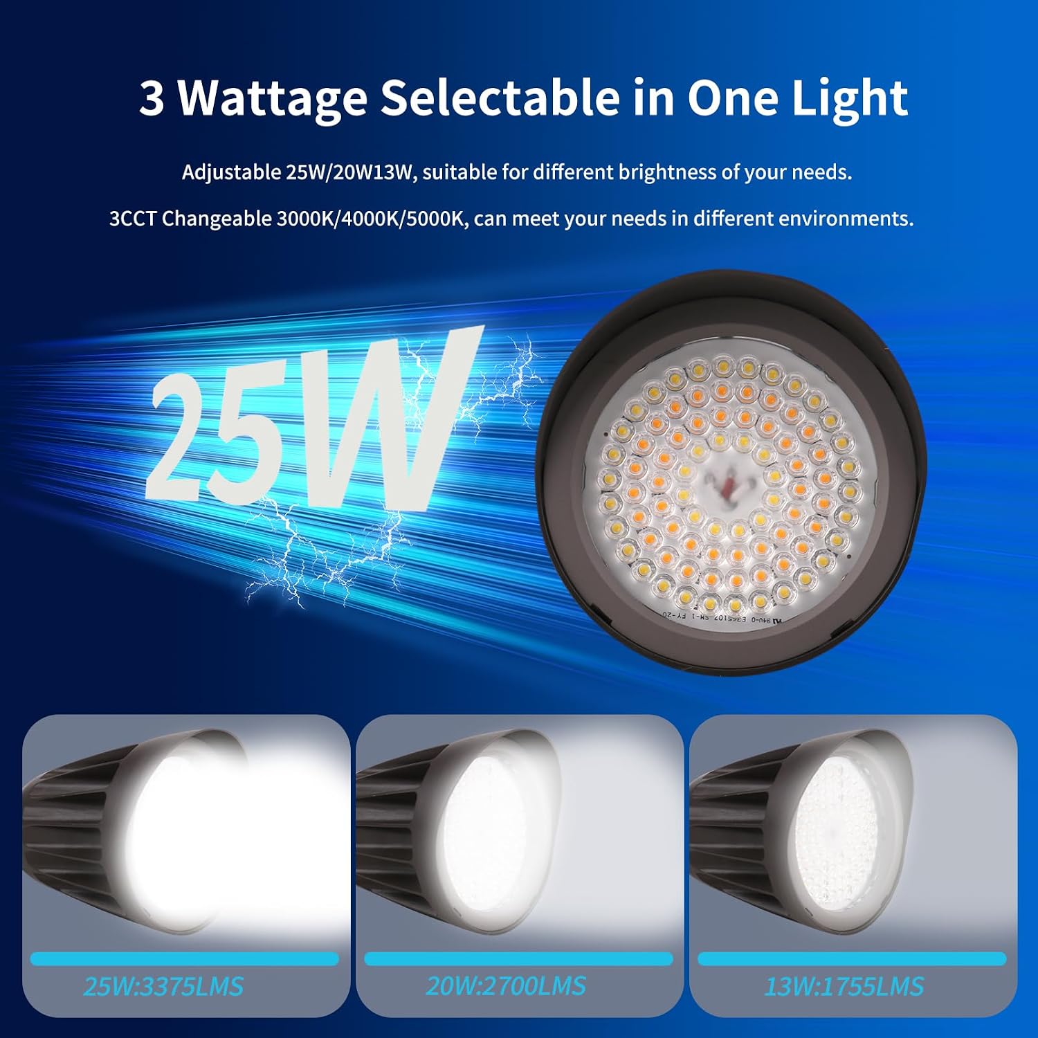25W LED Bullet Flood Light,3375 Lumens 3CCT Switch & Knuckle Mount 120-277V Dimmable Commercial Outdoor IP65 LED Landscape, 40° Beam Angle, 25W/20W/13W Changeable with photocell UL&cUL Listed, 4 Pack