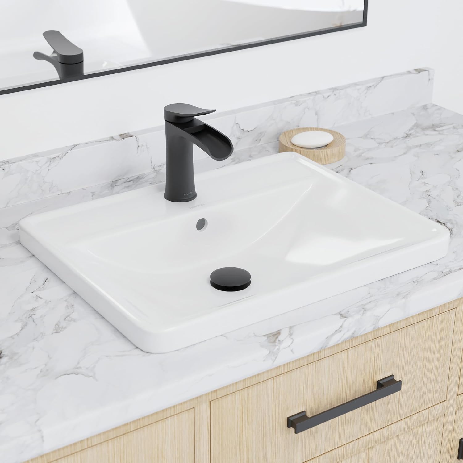 Karran VC-201-WH Valera 21' Top Mount Vitreous China Bathroom Sink in White with Overflow Drain