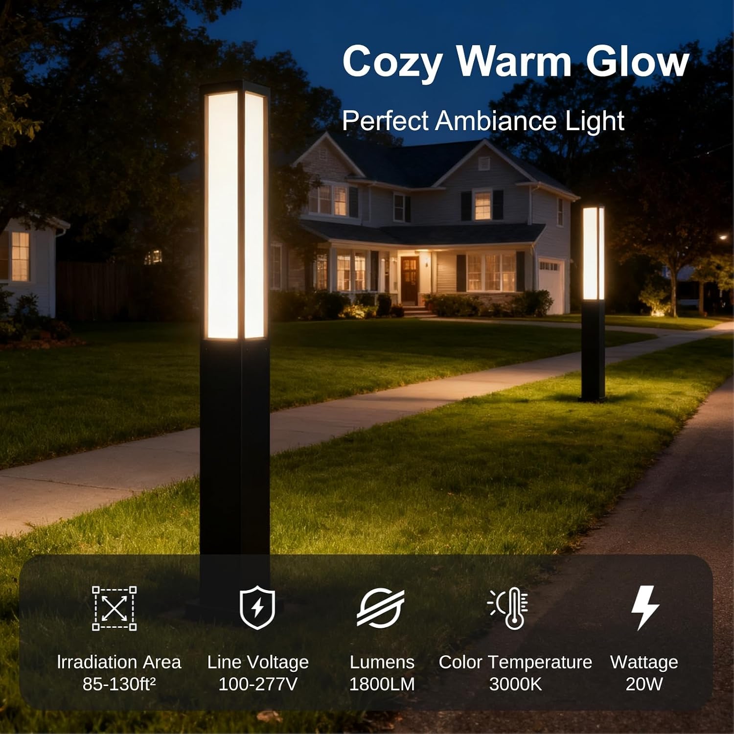 SkyGlow 71' Lamp Post Light, 120V Line Voltage Aluminum LED IP55 Waterproof Outdoor Modern Landscape Bollard Lights, Curb Appeal for Lawn Garden Pathway Path Patio Courtyard Driveway Decoration