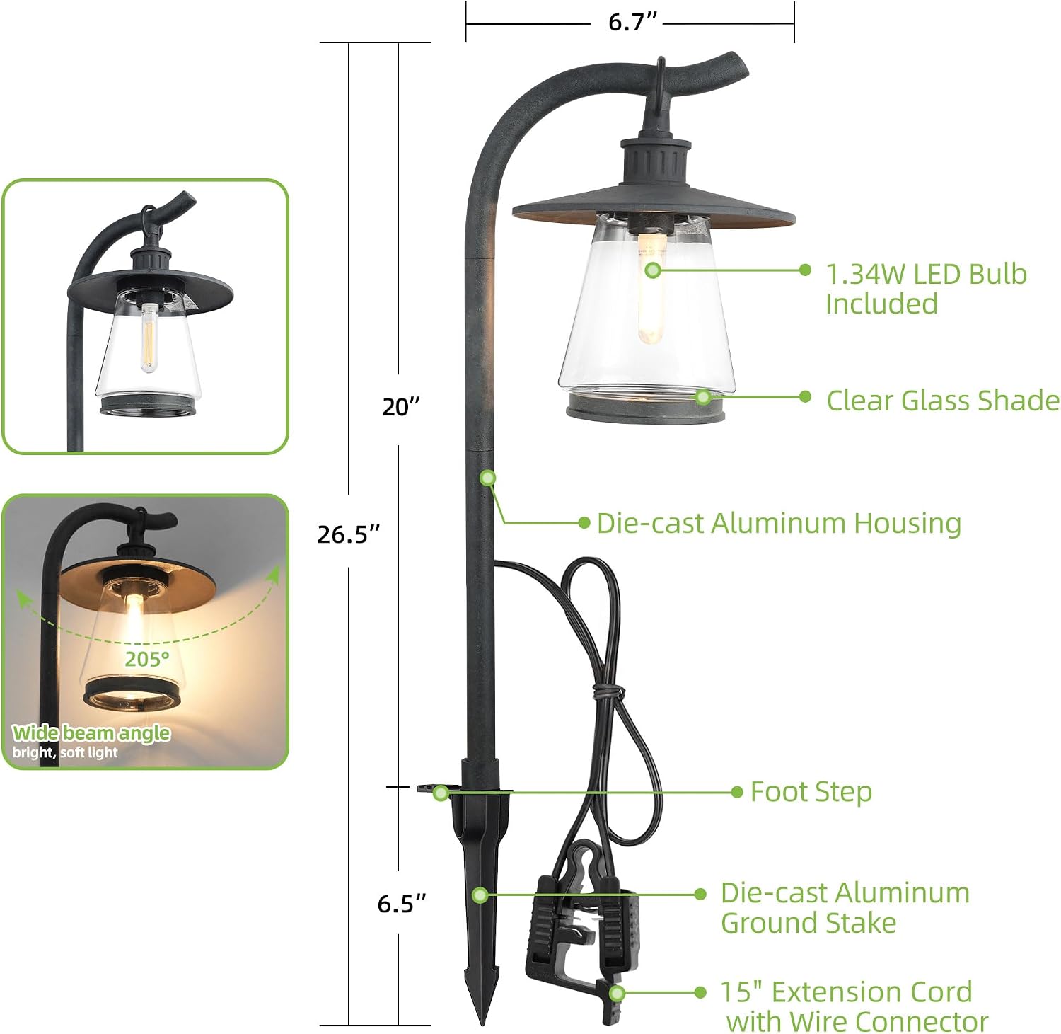 hykolity Low Voltage Landscape Path Lights, 12V-15V AC LED Outdoor Landscape Lighting with LED Bulb & Wire Connector, Zinc Aluminum Housing Pathway Lights for Yard Garden Walkway, 4 Pack, ETL Listed