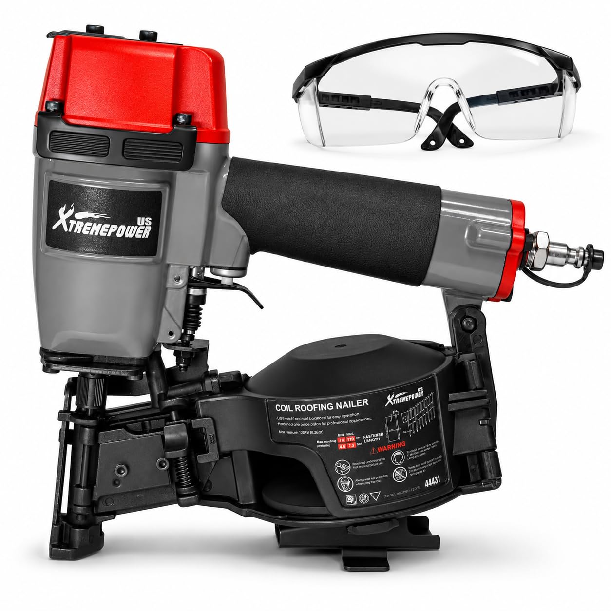 XtremepowerUS Coil Siding Roofing Nailer, Pneumatic Roofing Nails from 7/8' up to 1-3/4', 16 Degree Magazine Patio Roofing Nail Gun