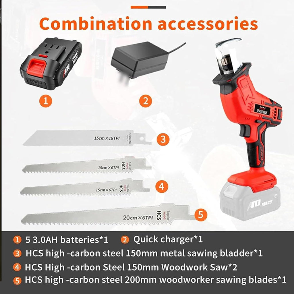 Professional Butcher Bone Saw-Cordless Reciprocating Saw with 5 Blades,Handheld Electric Bone Meat Cutter Tool, Multifunctional Meat Bone Saw for Bone/Meat/Wood/Metal/PVC Cuting,1Battery