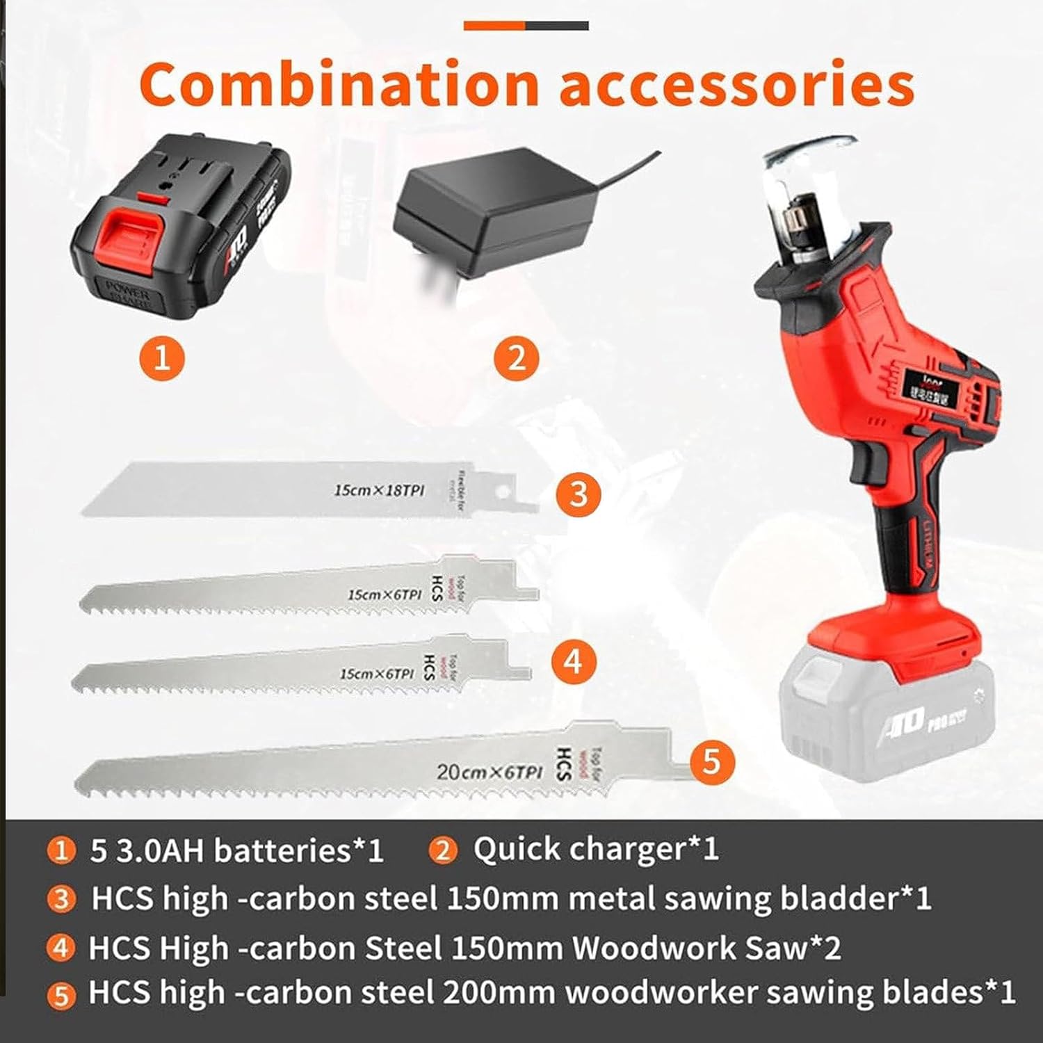 Professional Butcher Bone Saw-Cordless Reciprocating Saw with 5 Blades,Handheld Electric Bone Meat Cutter Tool, Multifunctional Meat Bone Saw for Bone/Meat/Wood/Metal/PVC Cuting,1Battery
