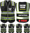 BeautyWill ANSI Certified Custom Logo Safety Vest 8-Pockets Class2 High Visibility Reflective Vest for Men - Personalized Logo Heavy-Duty Work Vest（Black，5Pack，L）