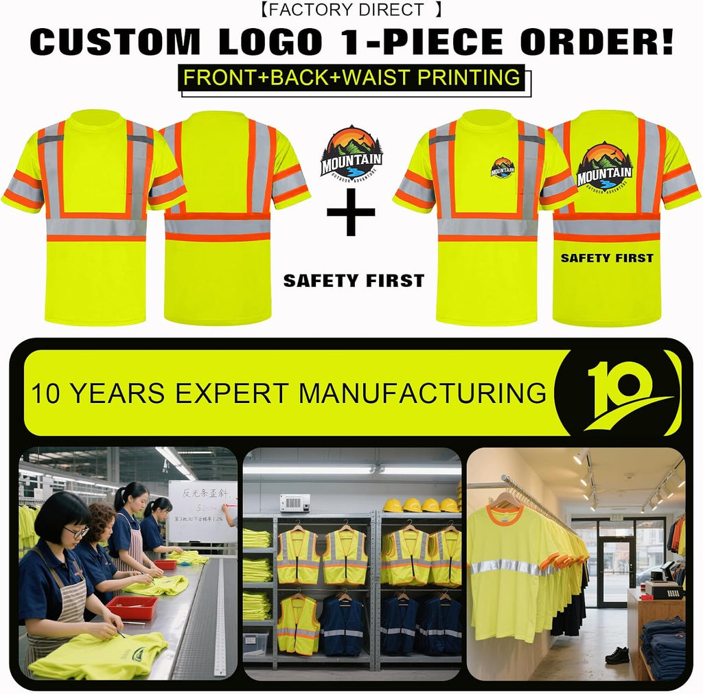 BeautyWill Custom Logo High Visibility Safety Shirts ANSI Class 3 Standard Personalized Reflective Shirts