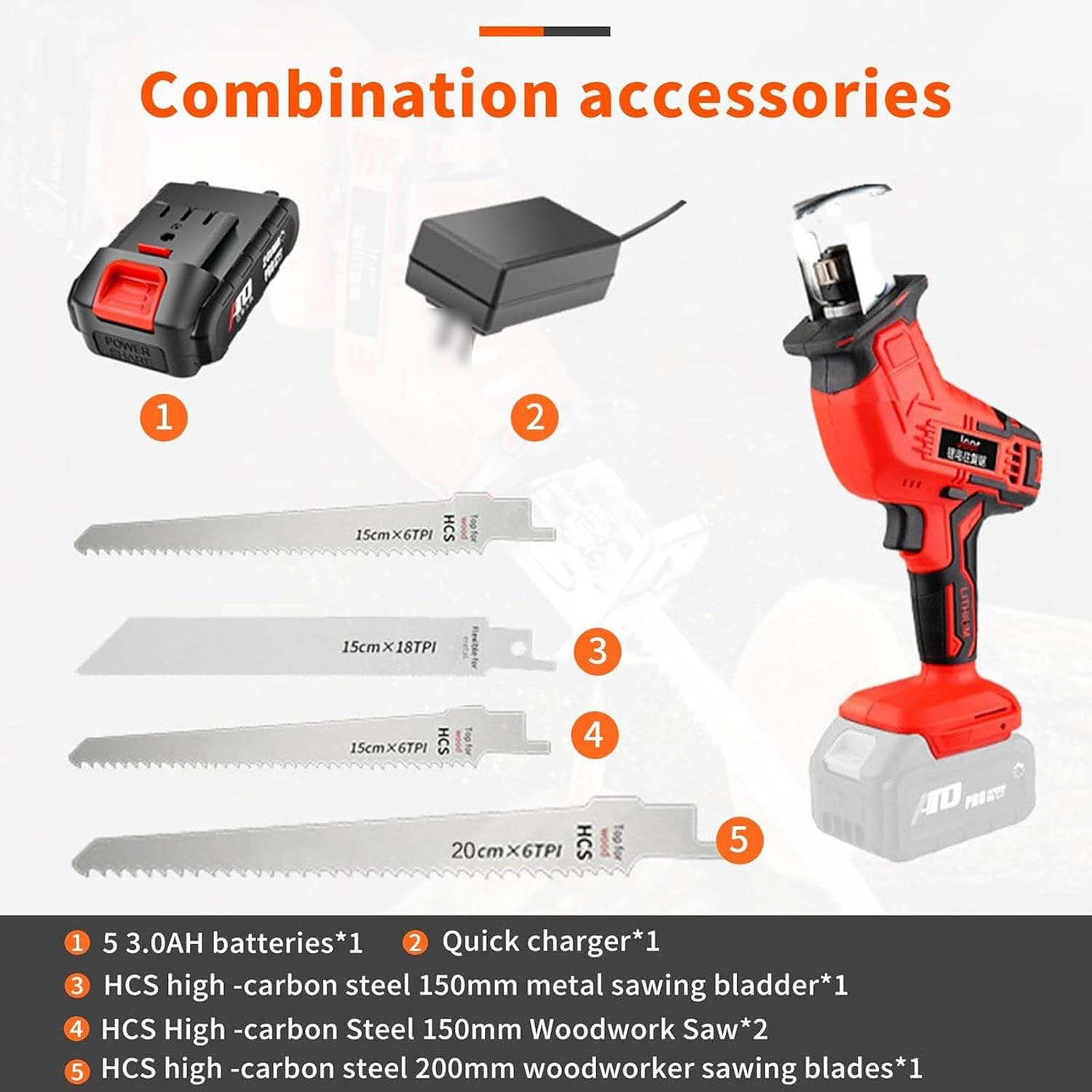 Cordless Handheld Electric Saw with Led Light, Portable Brushless Power Butchers Saw for Cutting Wood Metal PVC Pipe Bones, Multifunctional Reciprocating Saw for Home Use-Battery