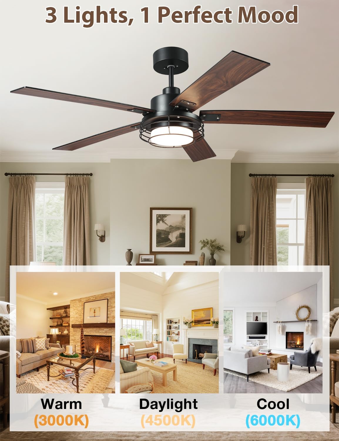 Ceiling Fans with Lights and Remote – Modern Low Profile Fandelier Ceiling Fan with Light for Bedroom & Outdoor Patio,Black 52 Inch DC Motor