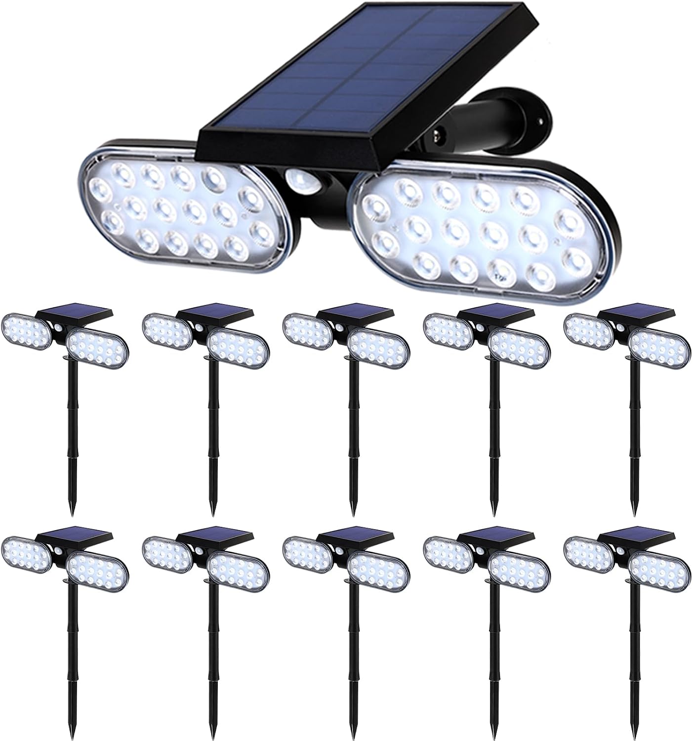 EMANER (Bundle 10Pack) Solar Spot Light with Motion Sensor, Solar Yard Light Dusk to Dawn Outdoor Waterproof