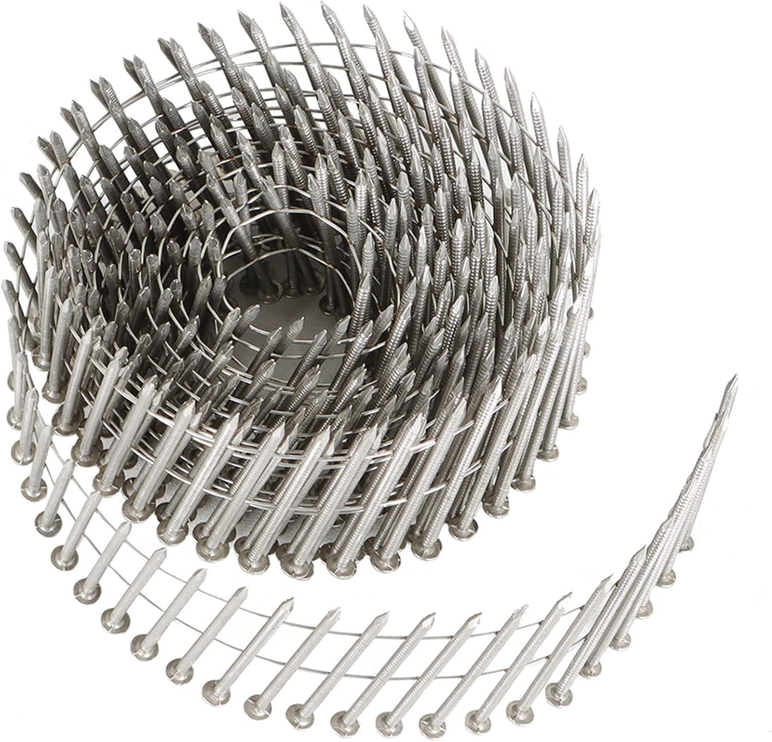 ‎Timunr 3600 Count Siding Nails Full Round Head Wire Collated 15-Degree 2 Inch x .090 Inch Ring Shank 304 Stainless Steel Coil Siding Nail