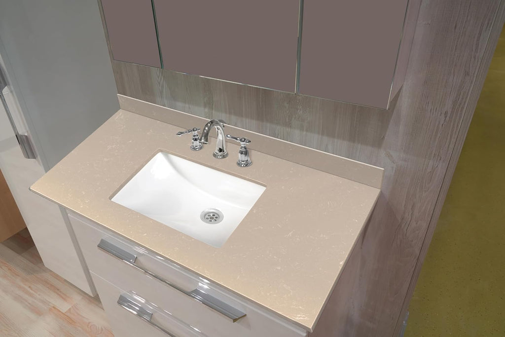 MSI Cosmic Sand Vanity Top with Under Mount Rectangle Ceramic Sinks, Engineered Marble Stone, 4' CC Faucet Holes, 49'X22'