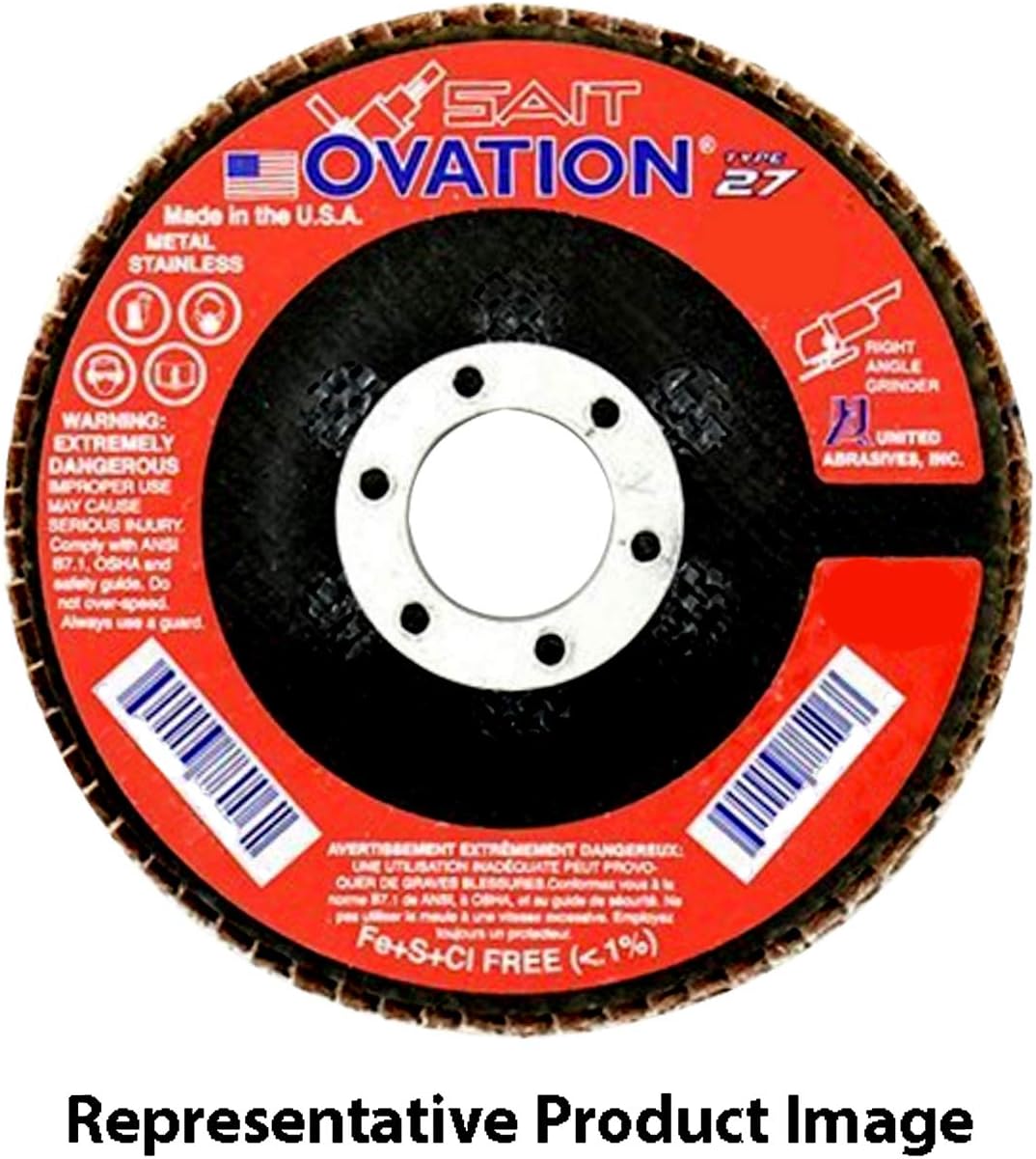 United Abrasives- SAIT 78026 Ovation Flap Disc, 5-Inch by 7/8-Inch, 40 Grit, 10-Pack