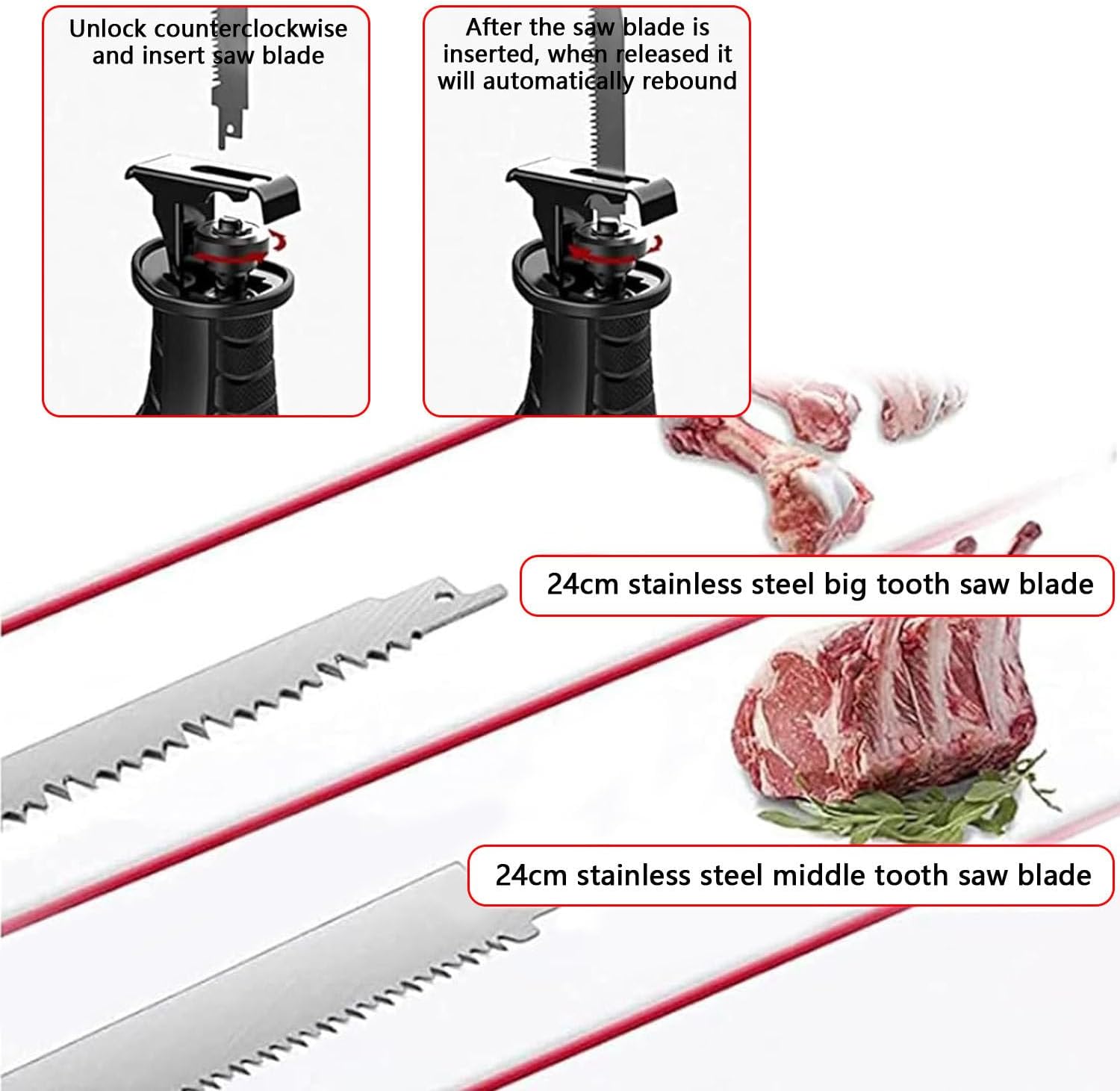 1050W Variable Speed Corded Butcher Bone Saw, Reciprocating Saw Bone Machine, Meat Saw Machine for Bone Cutting, W/4 Saw Blades