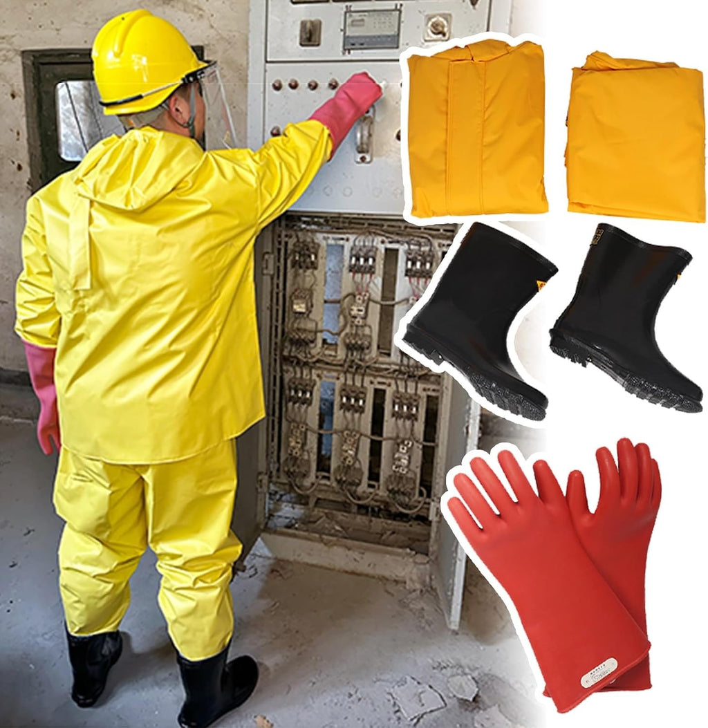 Electrical Safety Live Line Work Clothing & Gloves & Boots, High Voltage Insulation Electric Suit Smock for Workstation/Power Distribution Room(1 KV)