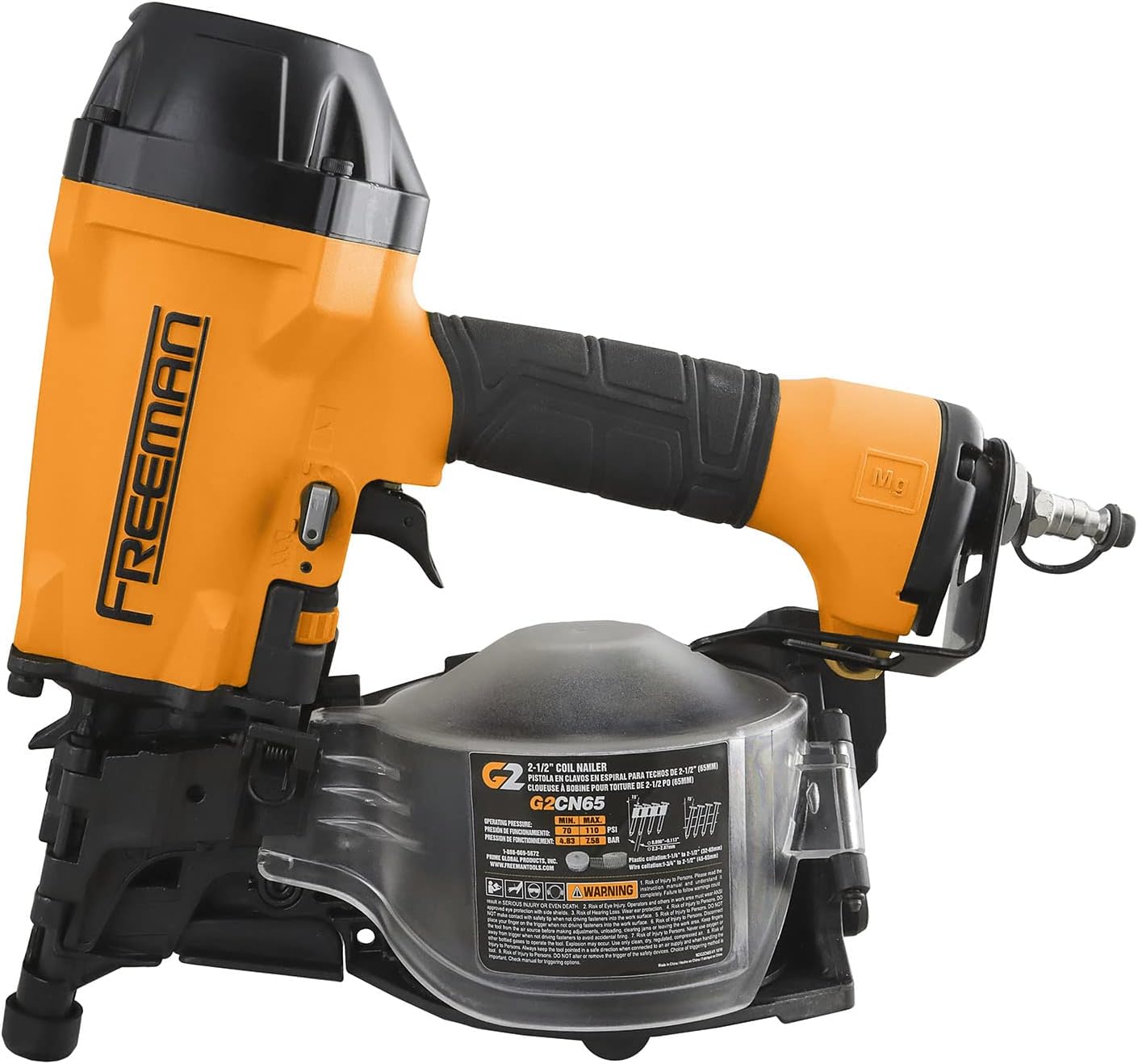 Freeman 2nd Generation Pneumatic 15° 2-1/2' Coil Siding Nailer | G2CN65 | Cedar Shingles, Roof and Wall Sheathing, Flooring Underlayment, Siding, Wood Fencing