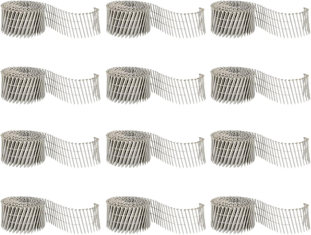 3600 Stainless Coil Siding Nails 15 Degree Coils 2-1/2 Inch, 0.09 Inch Ring Shank, Small Cap Coil Nail, Cap Warp 5.8-6mm for Cement Board Siding or Fencing Applications