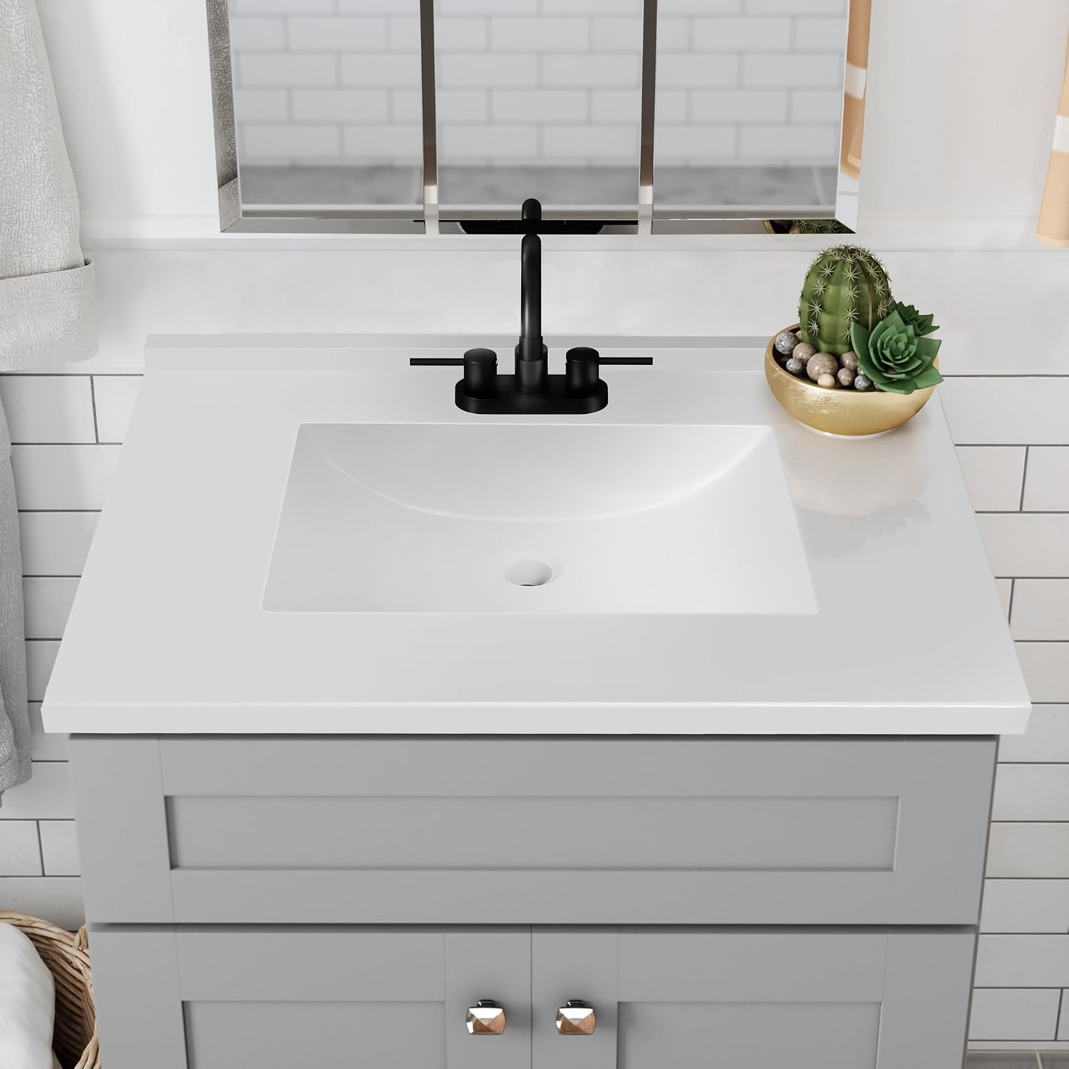 Design House 31-Inch Camilla Cultured Marble Vanity Top Single Bowl Sink 4-Inch Centerset with Integrated Backsplash, Solid White
