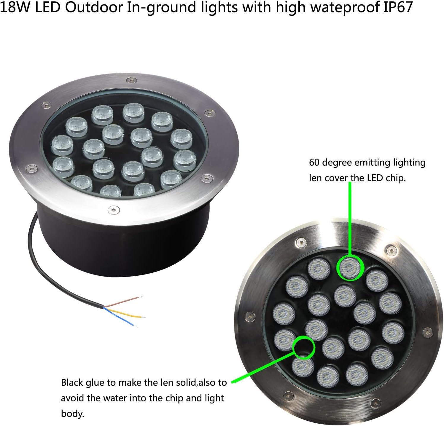 18W Ground Lights 110V-120V Outdoor Landscape Lighting 4 Pack | Diameter 8 inches, Waterproof IP67, Warm White 3000K, Line Voltage Pathway Lighting for Well Sidewalk Garden