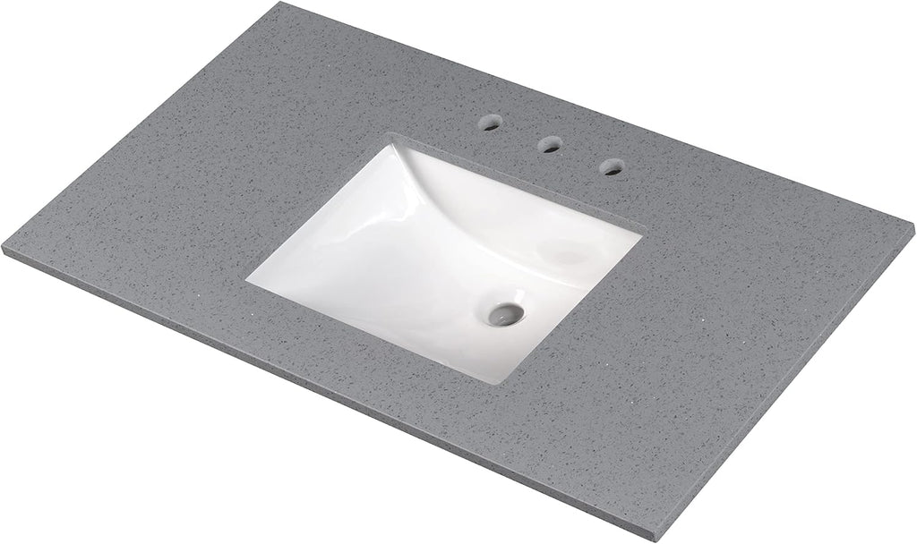 MSI Sparkling Gray Vanity Top with Under Mount Rectangle Ceramic Sinks, Engineered Marble Stone, 4' CC Faucet Holes, 49'X22'