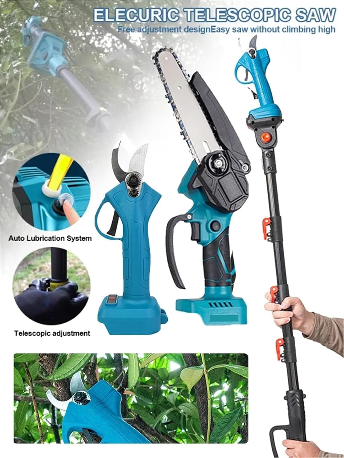 Reciprocating Saw, 3 In1 Brushless Saw&Pruning Shear Removable 2m Reach Extension Pole Fruit Tree Cordless Electric Chainsaw