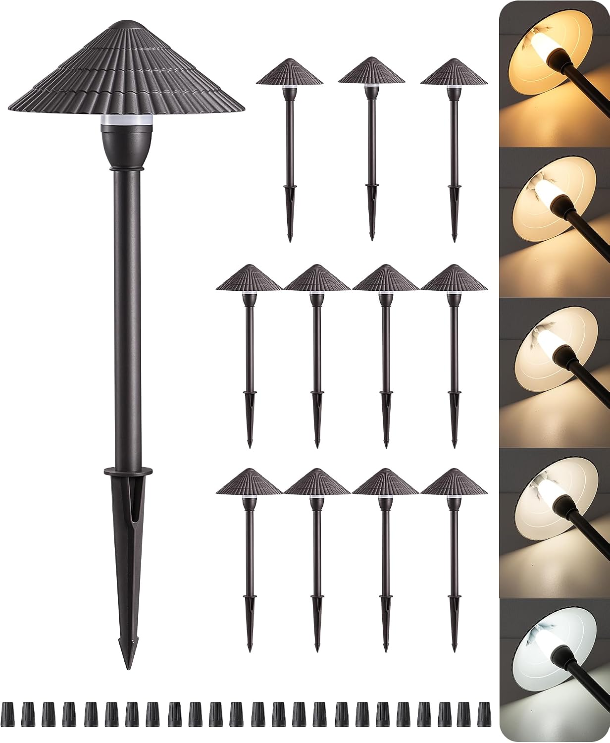 EDISHINE 5CCT Low Voltage Landscape Lights, 12 Pack 2700K-5000K LED Landscape Path Lights, 12V AC/DC 3W 160LM Die-Cast Aluminum Waterproof Outdoor Pathway Lighting for Sidewalk Garden Yard, ETL Listed