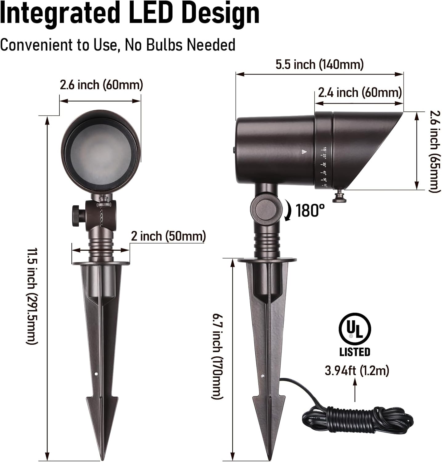 LEONLITE RGBCW LED Landscape Spotlight, 15°-60° Adjustable Beam Angle, 8W Low Voltage Spot Light with Stepless Adjustment, Color Changing, Aluminum, IP65 Waterproof, Oil Rubbed Bronze, Pack of 4