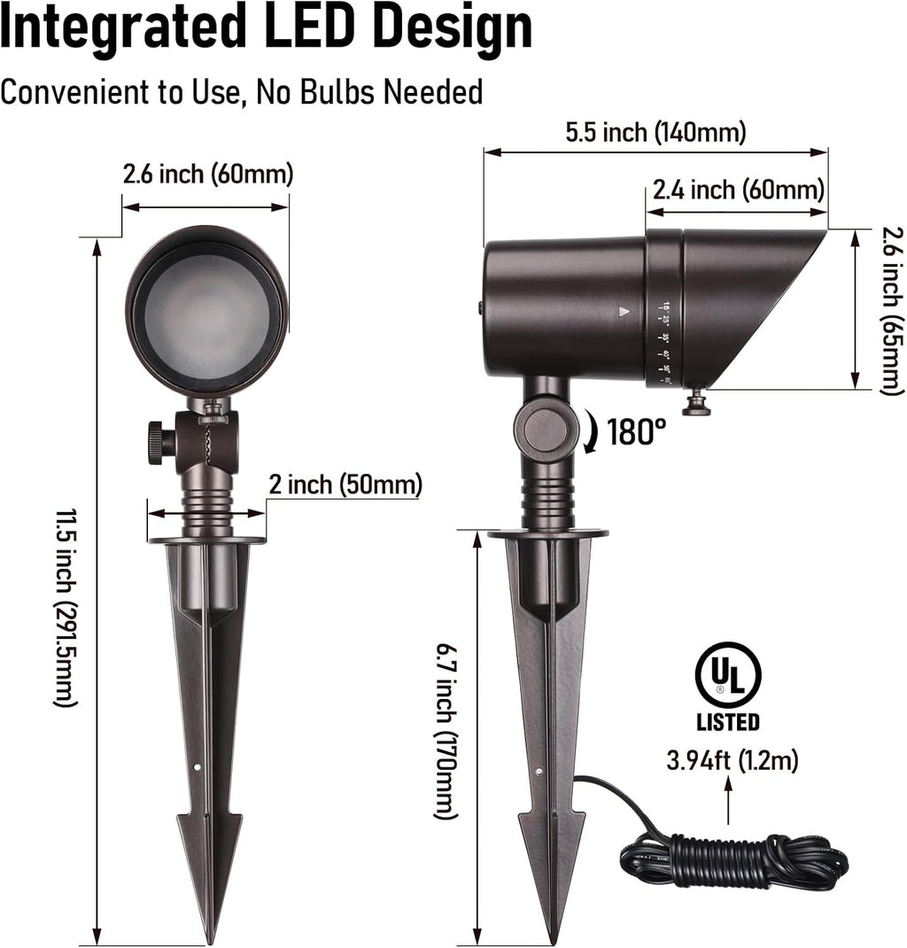 LEONLITE 8-Pack RGBCW LED Landscape Spotlight, 15°-60° Adjustable Beam Angle, 8W Low Voltage Spot Light with Stepless Adjustment, Color Changing, Aluminum, IP65 Waterproof, Oil Rubbed Bronze