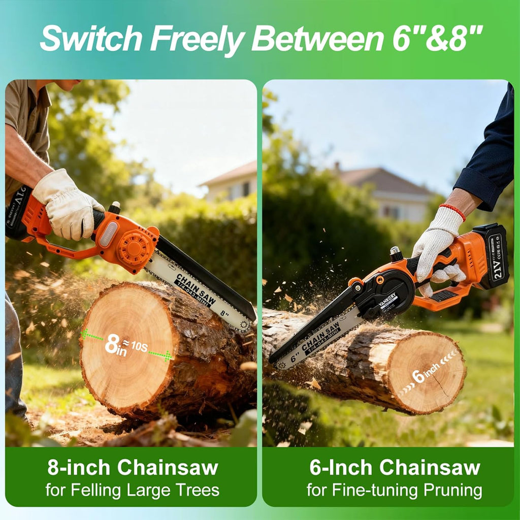 Electric Pole Saws for Tree Trimming 15ft, Cordless Pole Saw Chainsaw with Battery and Charger, 6'&8' Mini Chainsaw for High Tree Branches Pruning & Wood Cutting, Gifts for Men Dad Husband Gadget