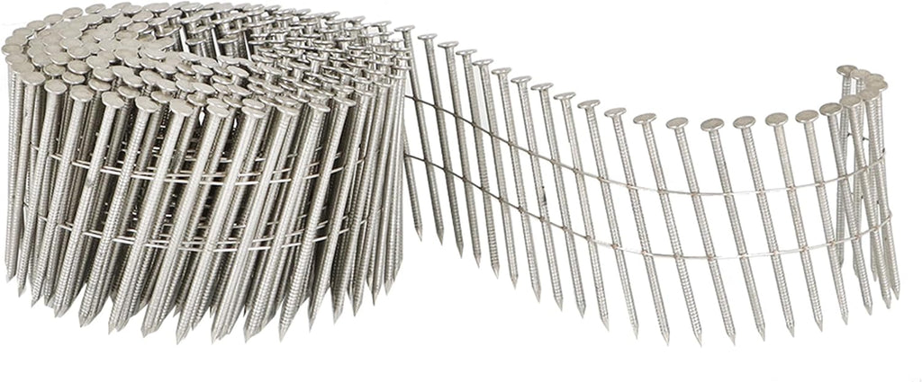 3600Pcs Siding Nail Coil Wire 15 Degree Coil Wire 2-1/2 inch x 0.09 inch Ring Shank 304 Stainless Steel Wall Nails Small Cap Coil Nails Cap Rim Cocking 5.3-5.6 mm