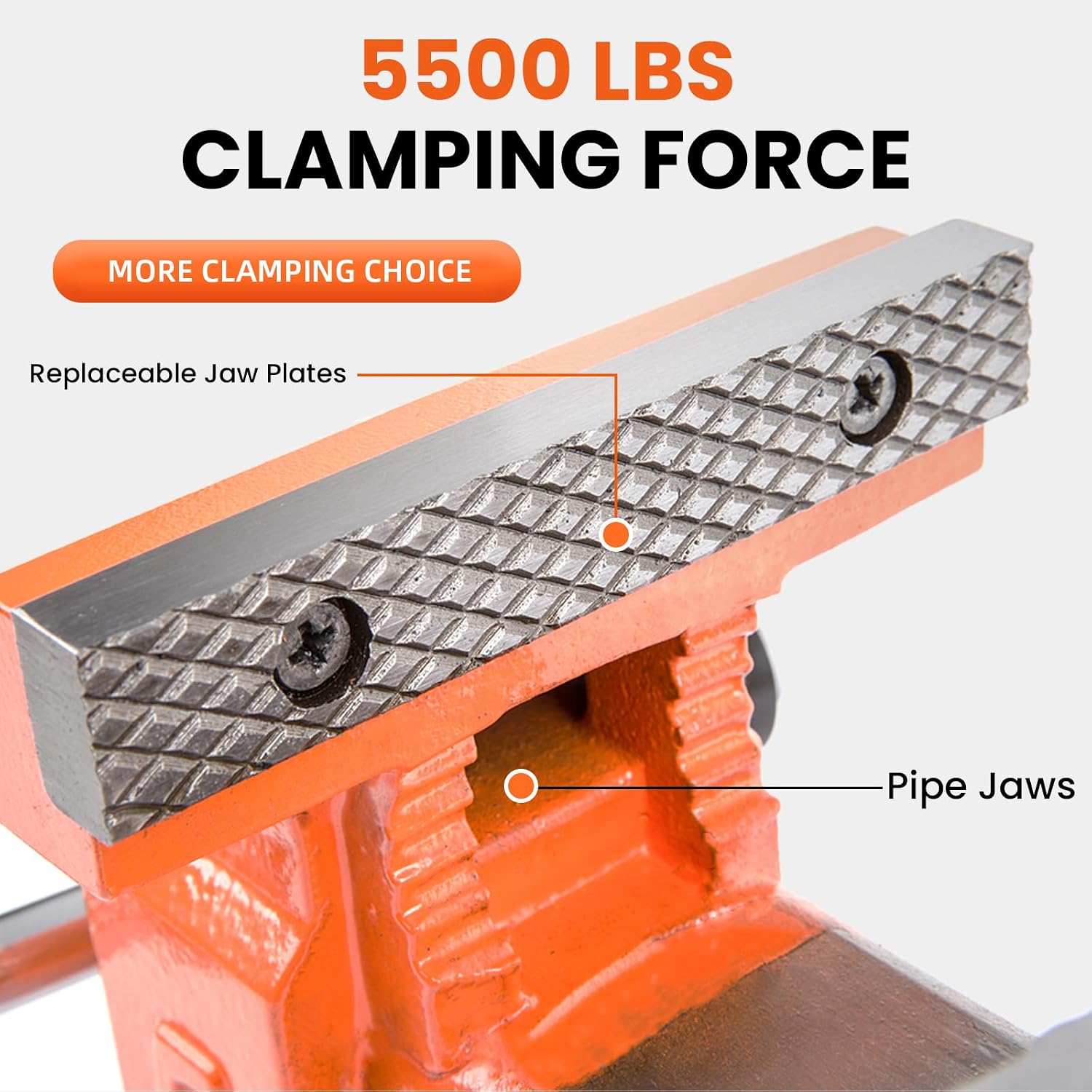Forward Bench Vise 5 Inch Ductile Iron Bench Vice with 360 Degree Swivel Base and Channel Steel Guide Bar 30505 (5')