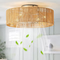 Ceiling Fans with Lights, 20' Boho Ceiling Fan with Light Flush Mount, Rattan Low rofile with 6 Speeds, Remote Control for Bedroom, Nursery, Living Room