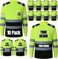 BeautyWill Custom Logo High Visibility Safety Shirts, ANSI Class 3 Reflective Work Shirts Long Sleeve Crewneck T-Shirt