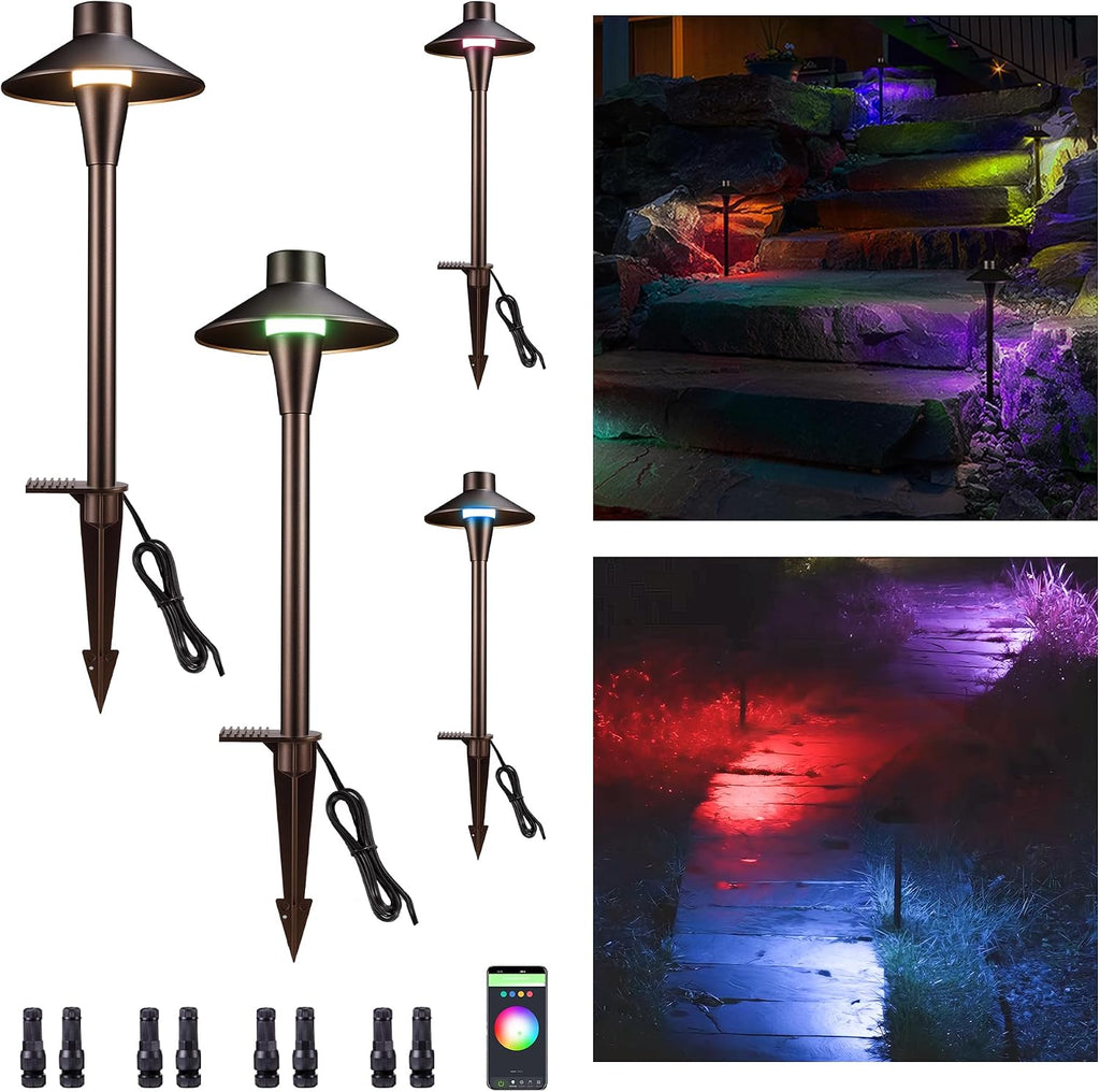 Chrisrmas Pathway Lights Smart, RGBCW Low Voltage Landscape Path Light 12V, Color Changing Walkway Lighting App Control, Outdoor LED Works with Alexa Aluminum ORB for Holiday Garden (4 Pack