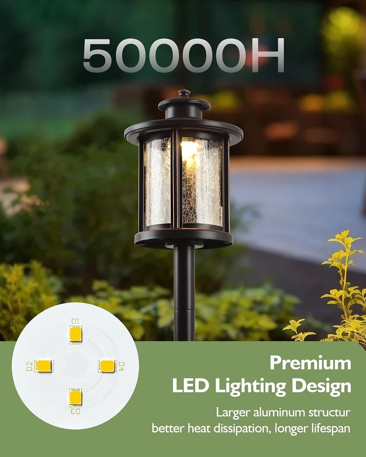 LITFIT Low Voltage Landscape Lighting, 12V 3.4W 155LM 3000K Outdoor Path Lights with Connectors, Crackled Shade, ORB Finish, Waterproof Aluminum LED Walkway Light Wired for Garden Yard, 6 Pack