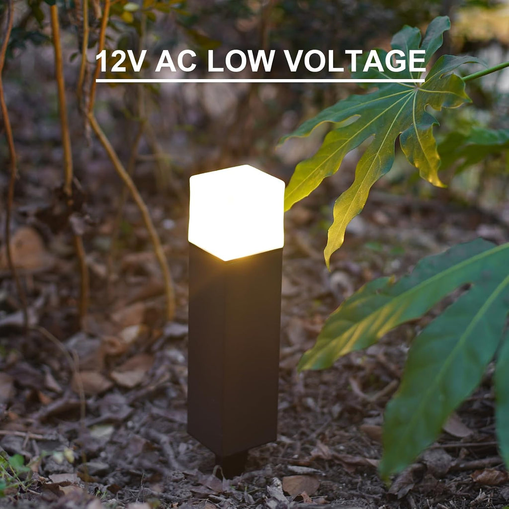 GOODSMANN Low Voltage Pathway Lighting 8PK Bollard Landscape Lights Kits 2W 2700K Warm White LED Wired Path Light 100 Lumens Outdoor Metal Brown Finish Walkway Driveway Light with Connector Stake
