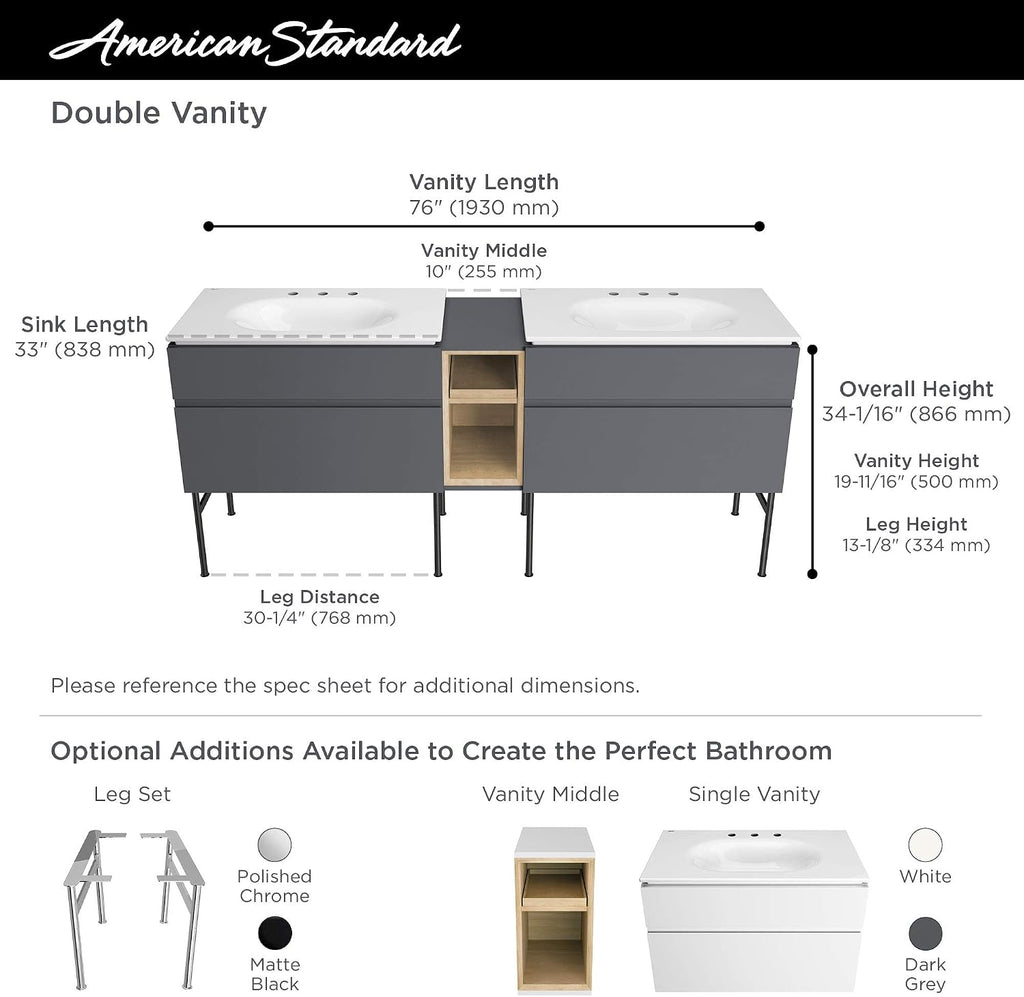 American Standard 1298008.020 Studio S 33 in. Vanity Top Sink – 8 in. Centers, White