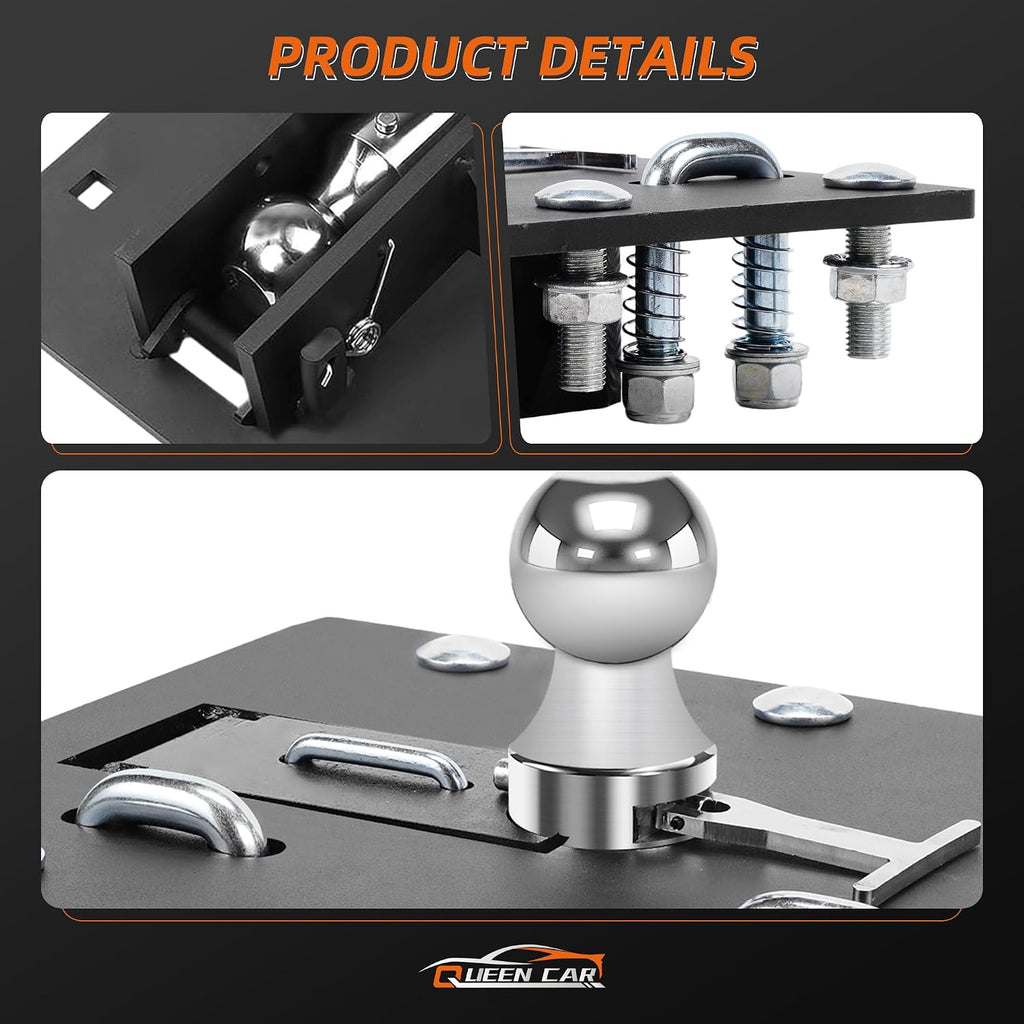 61052 Over-Bed Folding Ball Gooseneck Hitch, 30,000 lbs, 2-5/16-Inch Ball, Replacement for Curt Compatible with Ford GMC Silverado Ram (Black
