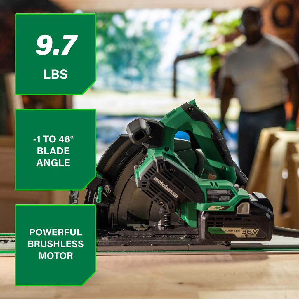 Metabo HPT 36V MultiVolt 6-1/2' Cordless Track Saw Kit, Adjustable Bevel -1 to 46°, Over 2-1/2' Cutting Depth, Lightweight Design, Includes 4.0Ah Metabo Battery and Rapid Charger, C3606DPA