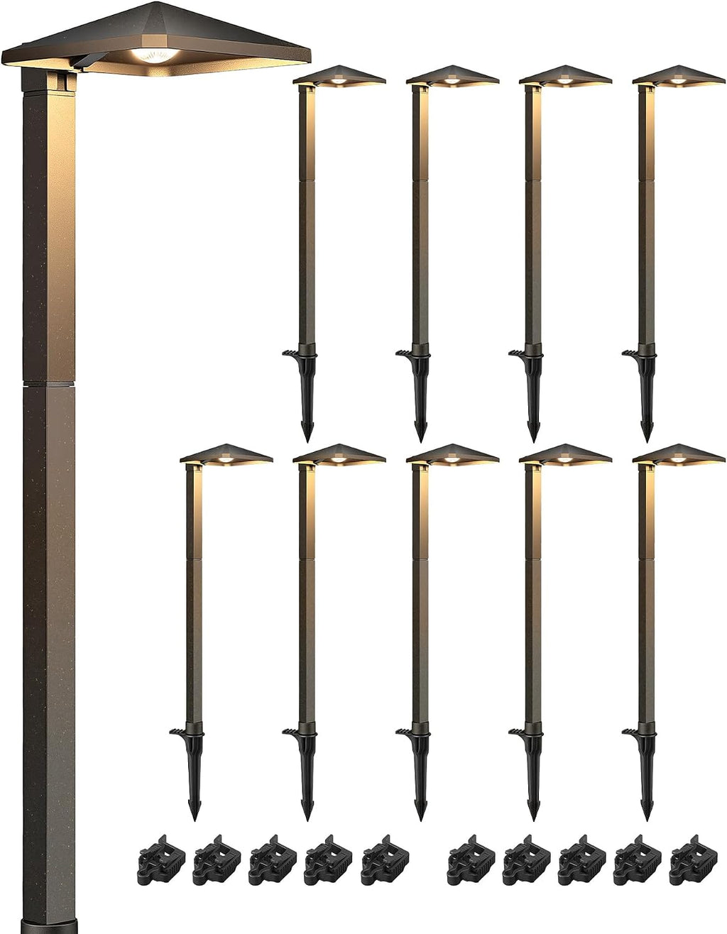 EDISHINE Low Voltage Landscape Lighting, Landscape Path Lights with Pyramid Exterior, Aluminum, 3000K & 50000Hrs, Outdoor Pathway Lights Wired for Garden, Yard, Driveway, 10 Pack