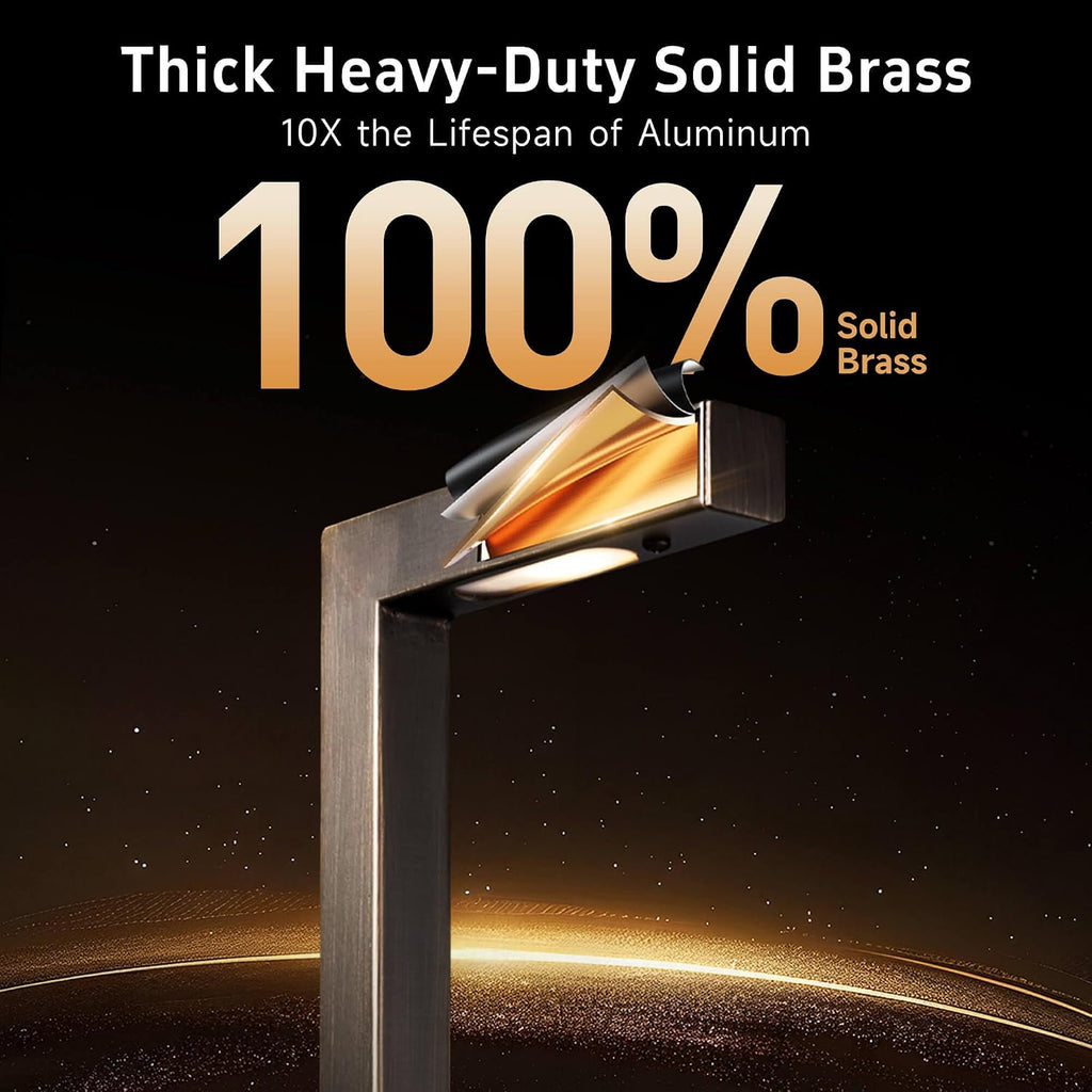 Gardenreet Brass Low Voltage Path Lights, Waterproof Landscape Pathway Light, 12V LED Outdoor Bronze L Shape Walkway Lamp for Driveway Yard Garden with 3W 270LM 4000K G4 Bulb 4 Pack