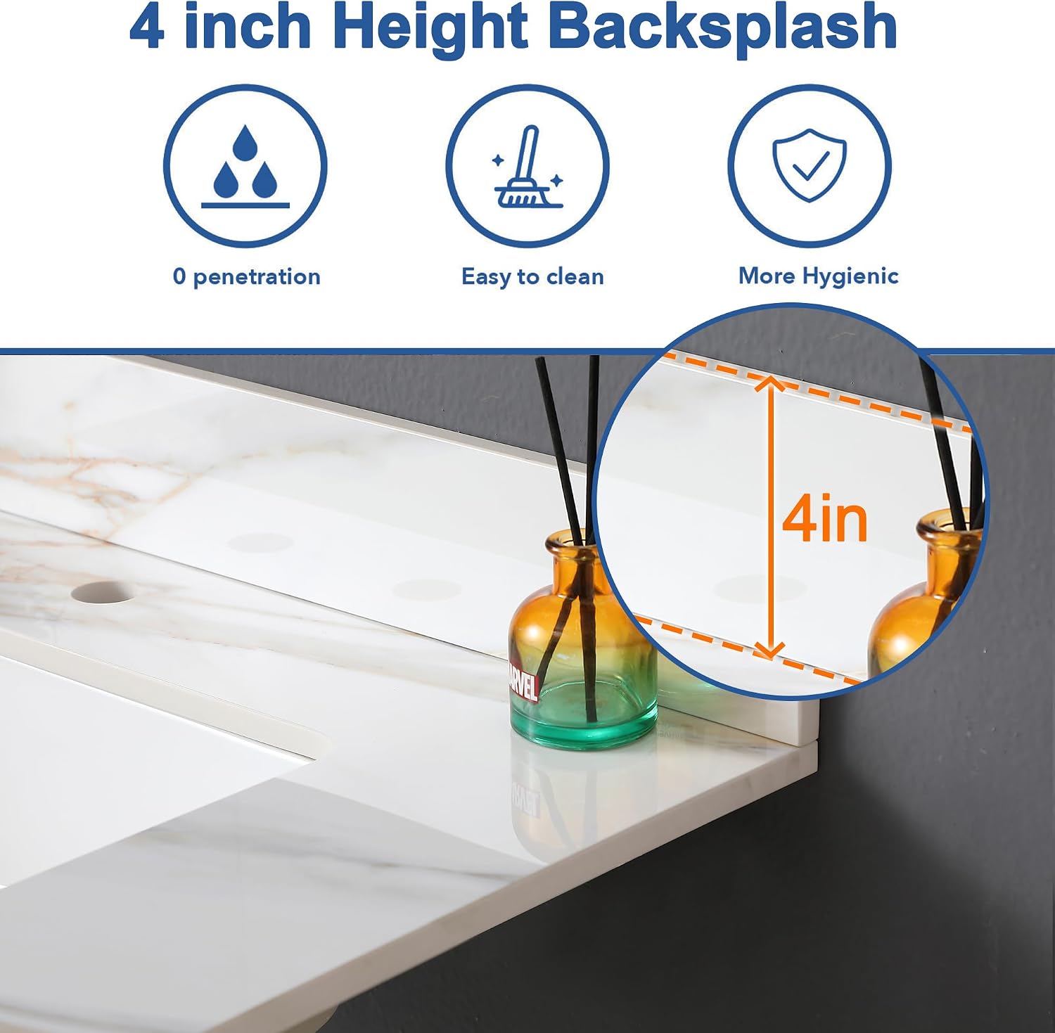 Montary 31'x 22' Vanity Top with Sink for Bathroom, Undermount Rectangular Ceramic Sink & Backsplash, Bathroom Single Bowl Vanity Top with 1 Pre-Drilled Hole