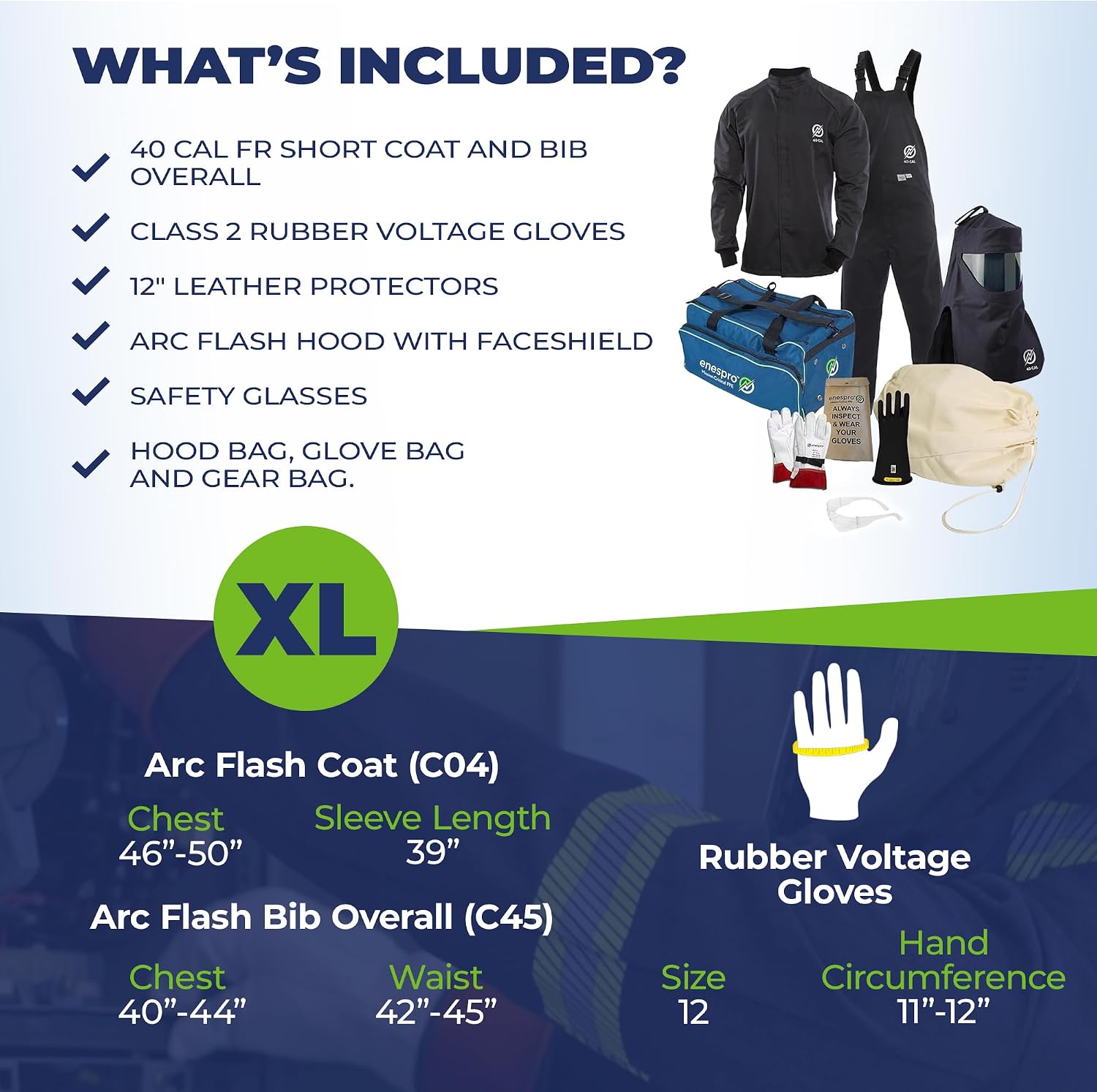 Enespro 40 Cal Arc Flash PPE Kit, CAT 4 Safe- with Arc Flash Face Shield, FR Overalls, Bib & Jacket for Workers
