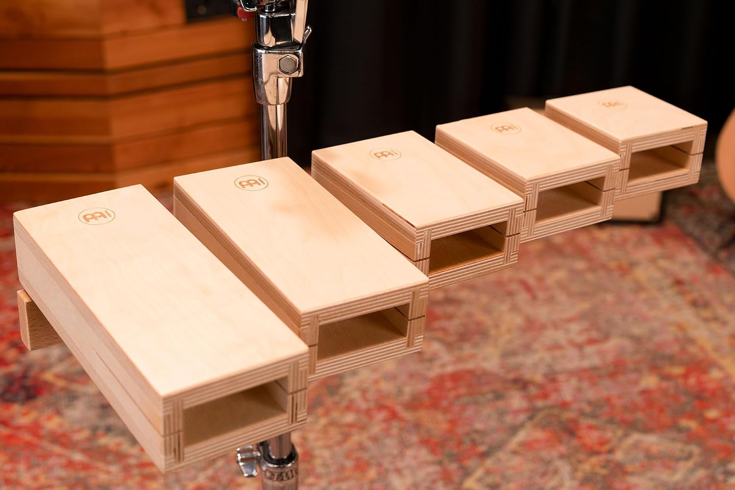Meinl Percussion Wood Temple Blocks with Mount, Five Pitches from Low to High, 100% Baltic Birch, 2-Year Warranty (TMWTB)