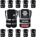 Custom Safety Vest, High Visibility Reflective Personalized Vest with Logo and Pockets for Men Women Construction