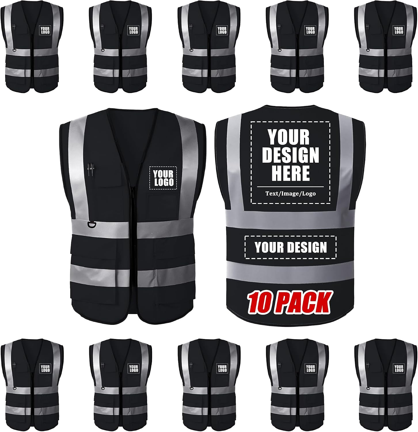 Custom Safety Vest, High Visibility Reflective Personalized Vest with Logo and Pockets for Men Women Construction