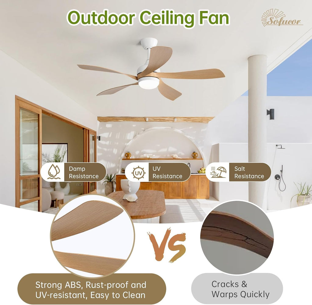 Sofucor 52 Inch Ceiling Fan with Light, Modern Ceiling Fan with Dimmable Memory LED - Quiet DC Motor, 6 Speeds 5000CFM, Timer, Reversible, for Living Room Bedroom, ETL, 5 Plastic+ABS Blades, Log Color