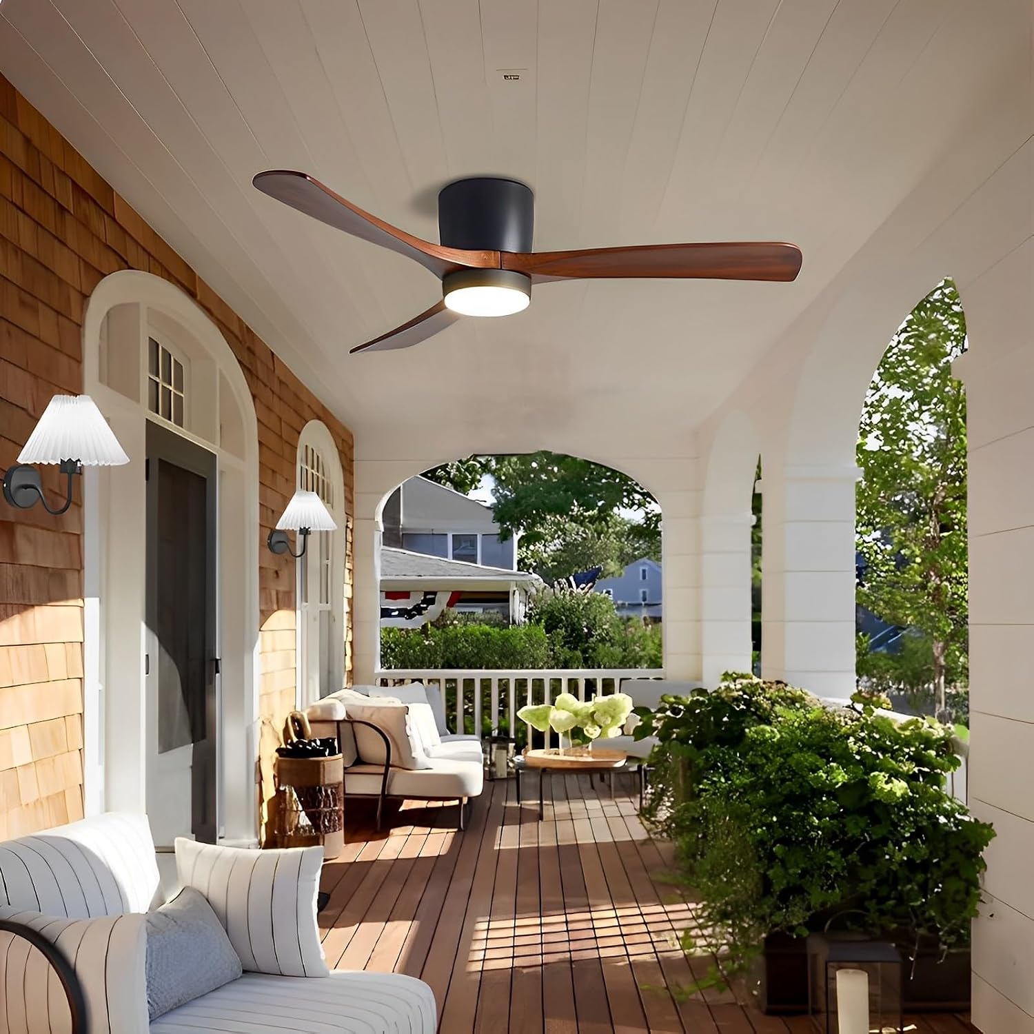 48in Ceiling Fans with Lights Modern Black Ceiling Fan Remote 6 Speed, Solid Wood Blades Ceiling Fan with Light for Bedroom Living Room Dining Room