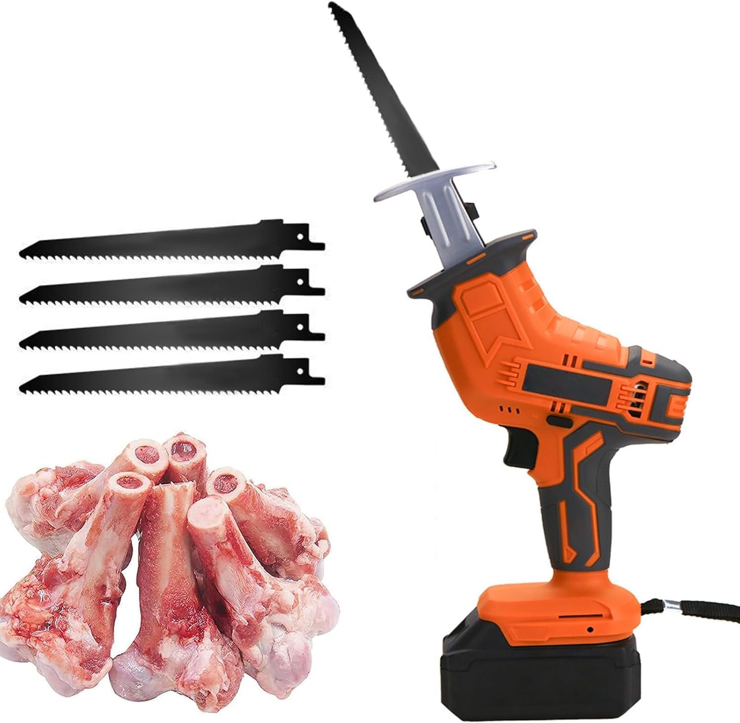 Portable Butcher Saw/with BladesBone Saw Machine Electric Reciprocating Saw for Commercial and Household - Cordless, for Cutting Meat, Pork, Ribs, Wood (2Battery)