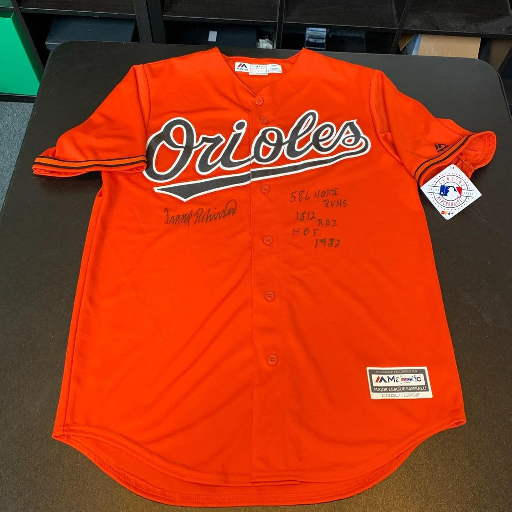 Frank Robinson Signed Heavily Inscribed Stats Baltimore Orioles Jersey PSA DNA - Autographed MLB Jerseys